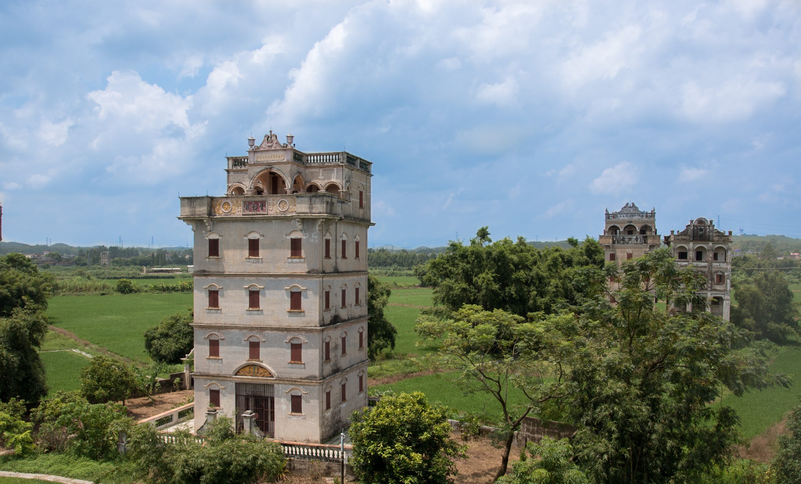 Kaiping Diaolou watchtowers in rice paddies