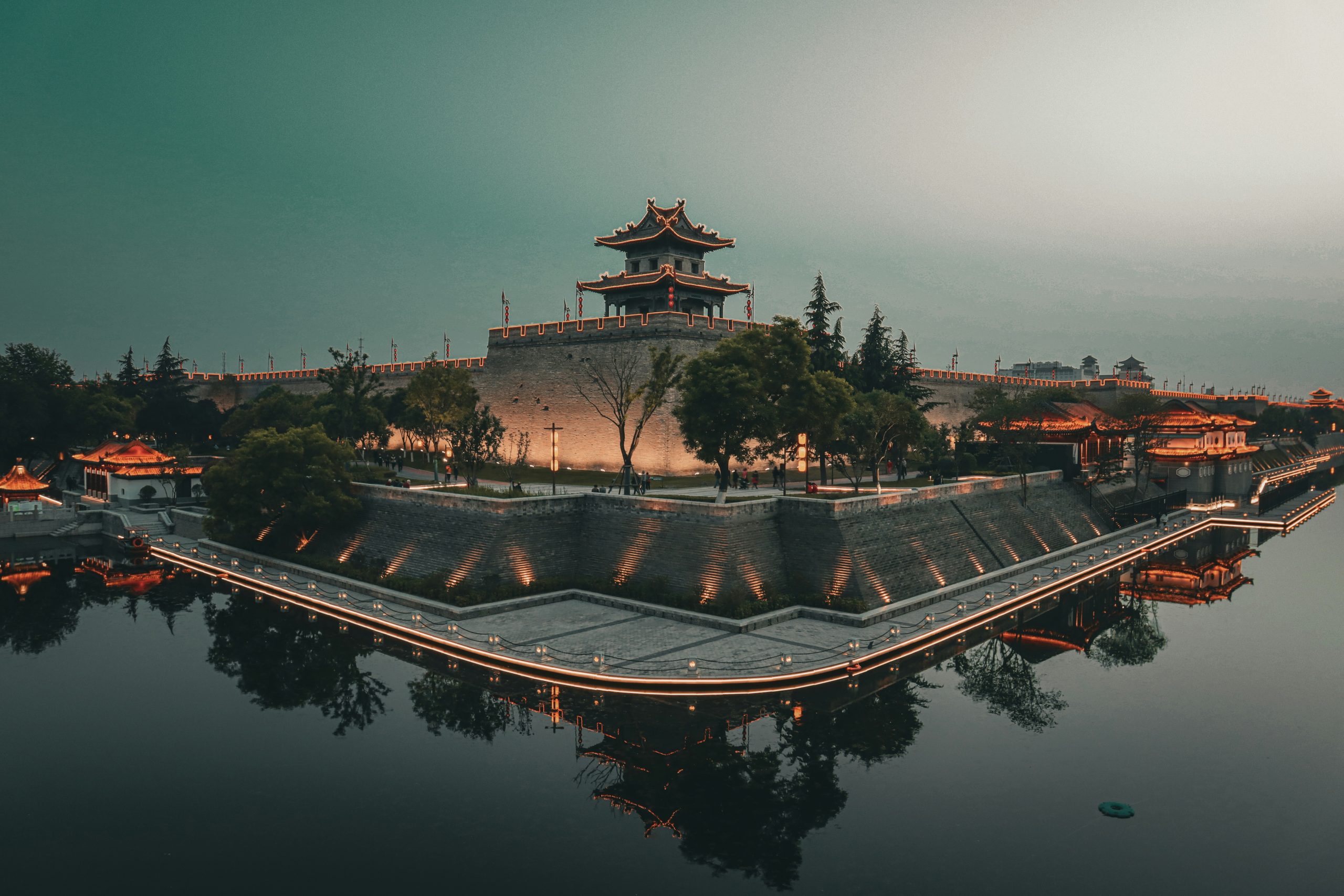 Xi'an city walls at dusk